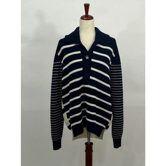 EOLAS Sz M Medium Navy Stripe Cashmere Wool Sweater Parker - Picture 9 of 10